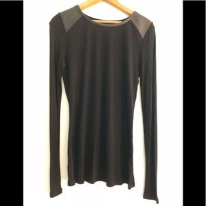 Black Silky Tee With Faux Leather